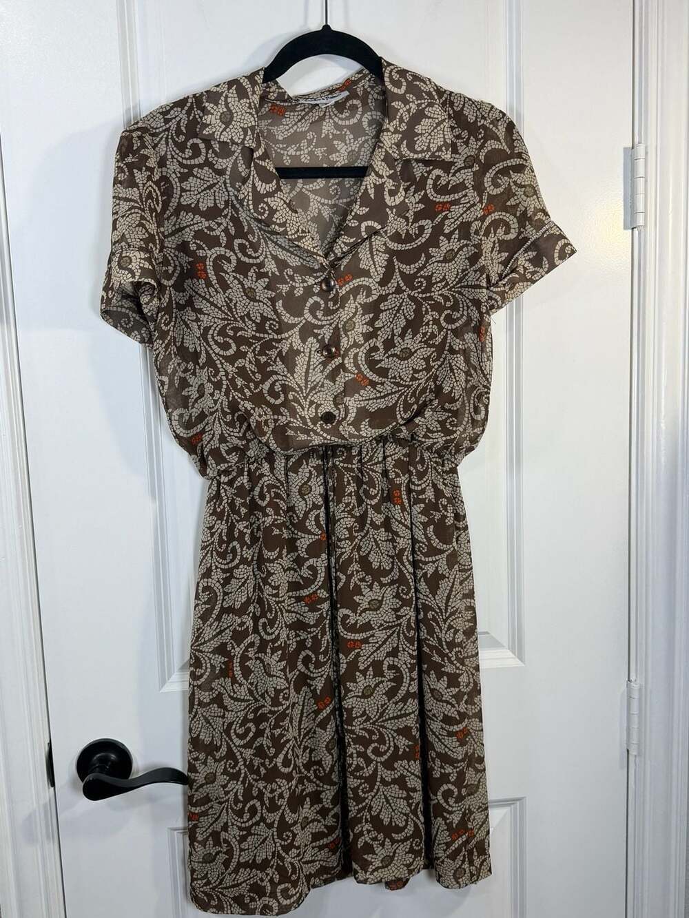 Shelby & Palmer Brown Mosaic Floral Print Button Front Midi Dress Size 6